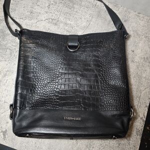UNION CODE BLACK LEATHER CROCODILE CROSSBODY BAG GENUINE LEATHER LONG ADJ STRAP